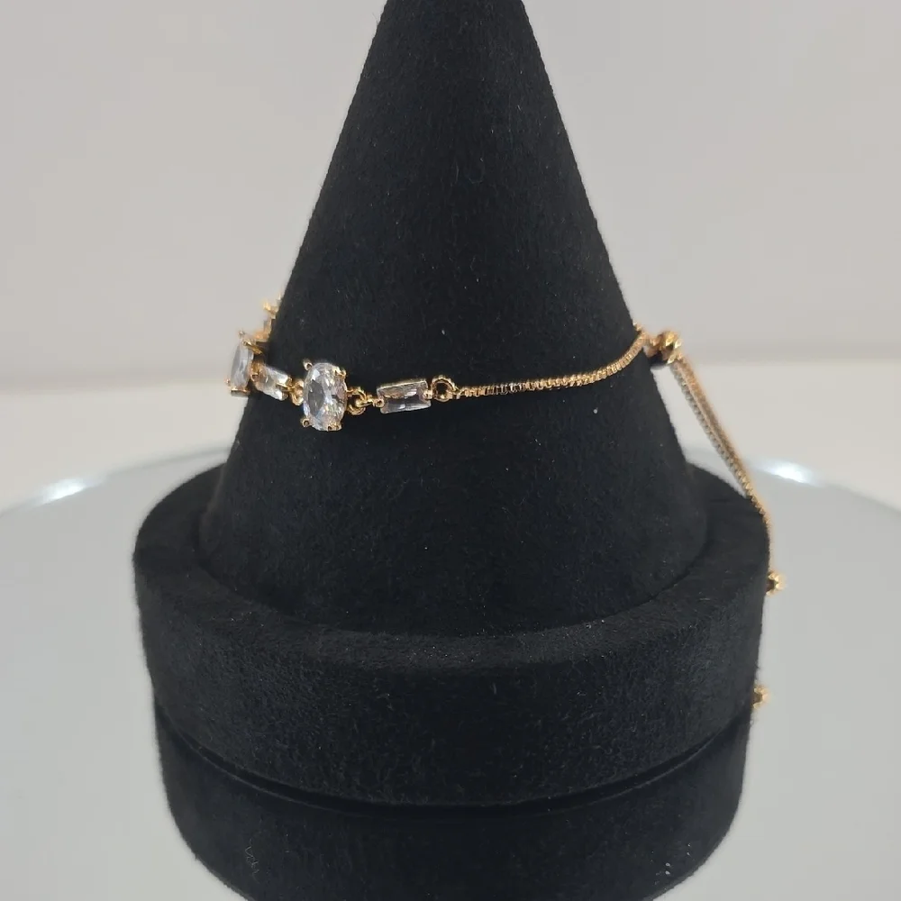 Rose Gold Plated Adjustable Bracelet • Oval Simulated Diamonds • Slider Style